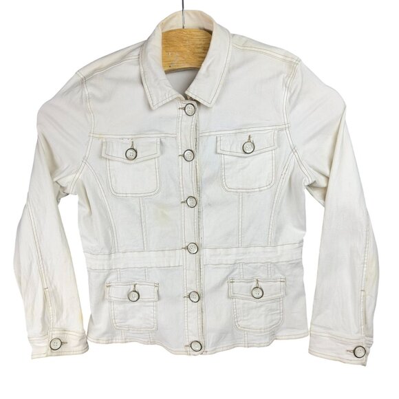 Faded Glory  Jacket Womens L White Button-Down Multiple Pockets Casual Coat - Picture 1 of 10